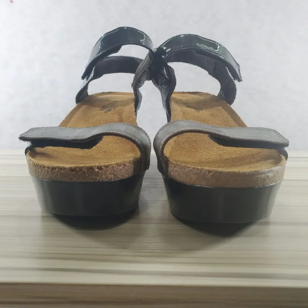 sz 40 Naot Miracle Platform Sandals Open toe Ankle Strap Black Silver Metallic